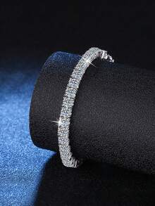 1pc 3mm High-Quality Four-Prong Moissanite Diamond Tennis Chain With S925 Sterling Silver Bracelet, Shimmering & Luxurious Fine Jewelry For Wedding, Engagement & Gifts For Brides - 銀色 - 查看 4