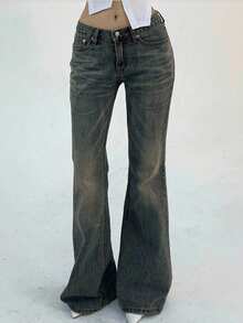 Teen Girl High Waist Pocket Flare Leg Jeans - Teal Blue - View 2