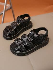 1双复古女童凉鞋，新款夏季闭趾时尚透气镂空沙滩鞋，软底防滑 - 黑色 - 查看 2