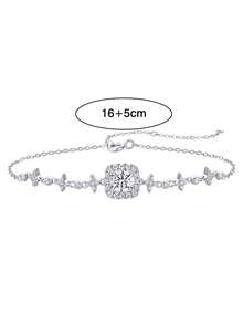 BLOVEMEE 1pc Luxury 925 Sterling Silver 1 Carat 6.5mm Moissanite Bracelet, Suitable For Daily Wear, Party, Vacation, Commute, Valentine's Day, Christmas, Mother's Day, Jewelry Birthday Gift - Silver - View 4