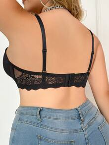 Women's Plus Size Black Lace Strapless Bra - Push Up, Breathable & Comfortable, Vacation Resort Wear - Black - View 8