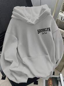 Áo hoodie nữ in chữ LOVE JOYY, rộng rãi và thoải mái, áo nỉ chui đầu thời trang thường ngày, phù hợp cho mùa thu/đông, màu xám. - Xám - Xem 5