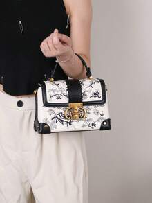 2025新款时尚高品质奢华小众设计高端刺绣真皮小方包，白色精致小巧手提包，单肩斜挎两用，特殊锁扣设计 - 黑與白 - 查看 10