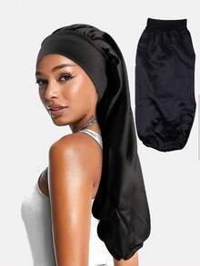 Solid Hair Bonnet Silk Bonnet Satin Bonnet - Black - View 8