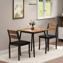 Juego de comedor moderno de 3 piezas para 2 personas - Mesa pequeña de cocina y 2 sillas tapizadas - Estructura metálica y tablero de madera - Perfecto para espacios reducidos, apartamentos y comedores, color negro y clásico - Rosa vieja - Ver 5