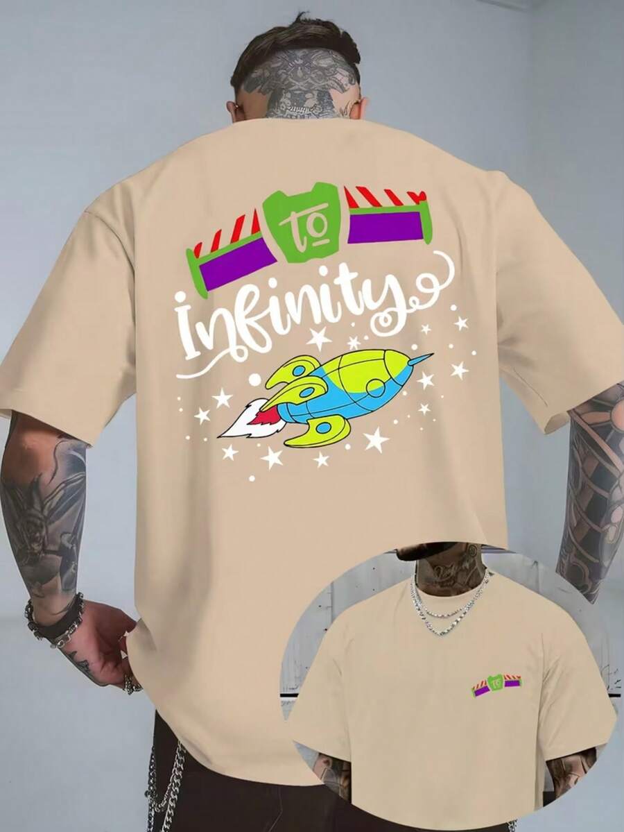 Authorized Disney Toy Story Buzz Lightyear Rocket Star Printed Men's T-Shirts, T-Shirts For Leisure And Comfort, Breathable And Light, Fashionable Street Clothes, Men's Casual Shirts. - Apricot - View 1