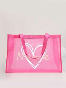 Sac fourre-tout en maille personnalisable et sac cosmétique, votre propre conception, nom personnalisé, logo, texte, sac pliable de grande capacité pour femmes, sac à main mode léger, sac à bandoulière, sac de courses décontracté, sac cadeau classique, personnalisable, convient pour le mariage, l'anniversaire, les vacances à la plage, l'usage personnel ou le cadeau pour les amis, la mère, l'enseignant, la Saint-Valentin - Multicolore - Voir 4