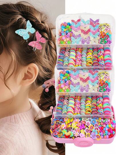 510pcs/Set Colorful Kawaii Hair Accessories Set, Including Glitter Butterfly Hair Clips, Rainbow Hair Scrunchies, Cute Flower Decorations, Vibrant Hair Ornaments - Suitable For Girls, Daily, Party, Travel, Essential For Creating Sweet Hairstyles