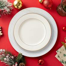 13\ Antique White Leaf Trim Round Charger Plates For Dinner, Table Chargers Plates Bulk, 6Pcs - 葉白 - 查看 4