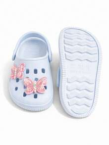 Sandália Babuche Infantil Feminina Com DETALHES EM BORBOLETA COM Strass Brilhante Ideal Para Uso Diário - Azul bebê - Visão 3