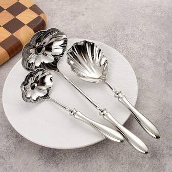 Premium Hotel Grade 304 Stainless Steel Shell Shaped Soup Spoon, Thick Long Handle Lotus Design Soup Ladle