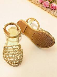1 đôi sandal cho bé gái, chất liệu lưới dệt màu vàng, kiểu dáng bohemian, thích hợp cho các bữa tiệc mùa hè, đi biển và mặc hàng ngày. - Vàng - Xem 8