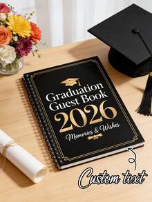 1 Customized 2026 Graduation Commemorative Guestbook (Black & Gold Foil Design), Personalized Graduation Memento & Blessing Guestbook, University Graduation Party Notebook, Graduation Celebration Guestbook, Photo Booth Prop, Gold Foil & Graduation Cap Design Guestbook, Customized Graduation Cap - Multicolor - View 1