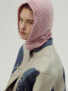 1pc Designer Knitted Knitted Balaclava Hat, Winter Warm Beanie Cap For Women, Fashion Knitted Hat - Pink - View 3