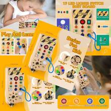 Hoarosall Montessori - Tabla ocupada para s pequeños tabla ocupada de madera para bebés con 8 interruptores de luz LED juguetes sensoriales con interruptor de luz juguetes de viaje para bebés y s-B016 - Tablero de actividades Montessori - Ver 1