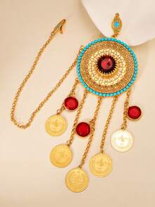 1pc Fashionable Golden Tassel Hair Chain,Coin-Shaped Forehead Chain, Women's Jewelry, Middle Eastern Jewelry, Wedding, Ramadan Gift - Golden - View 2