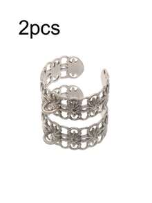 2个不锈钢几何宽环可调节开口环，适用于DIY戒指，带跳环底座，戒指包边篮式珠宝配件 - 戒指底座 - 查看 23