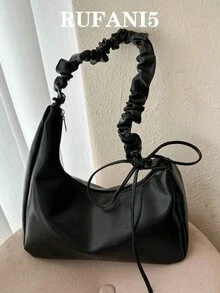 1pc Solid Color Elegant Pleated Wave Design Cross-Body Bag Suitable For Ladies' Daily Use, Dating And As A Gift, Japanese Bag, Street & Japanese Bag For Women , Y2k - Black - View 1