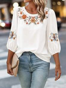 Plus-Size Women's Embroidered Multi-Functional Casual Top, Spring/Summer Shirt - 白色 - 查看 2