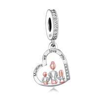 HuooNew Colgante de plata de ley 925 bicolor de oro rosa y platino, adecuado como regalo para mamá, papá, Día de la Madre, Día del Padre - Plateado - Ver 2