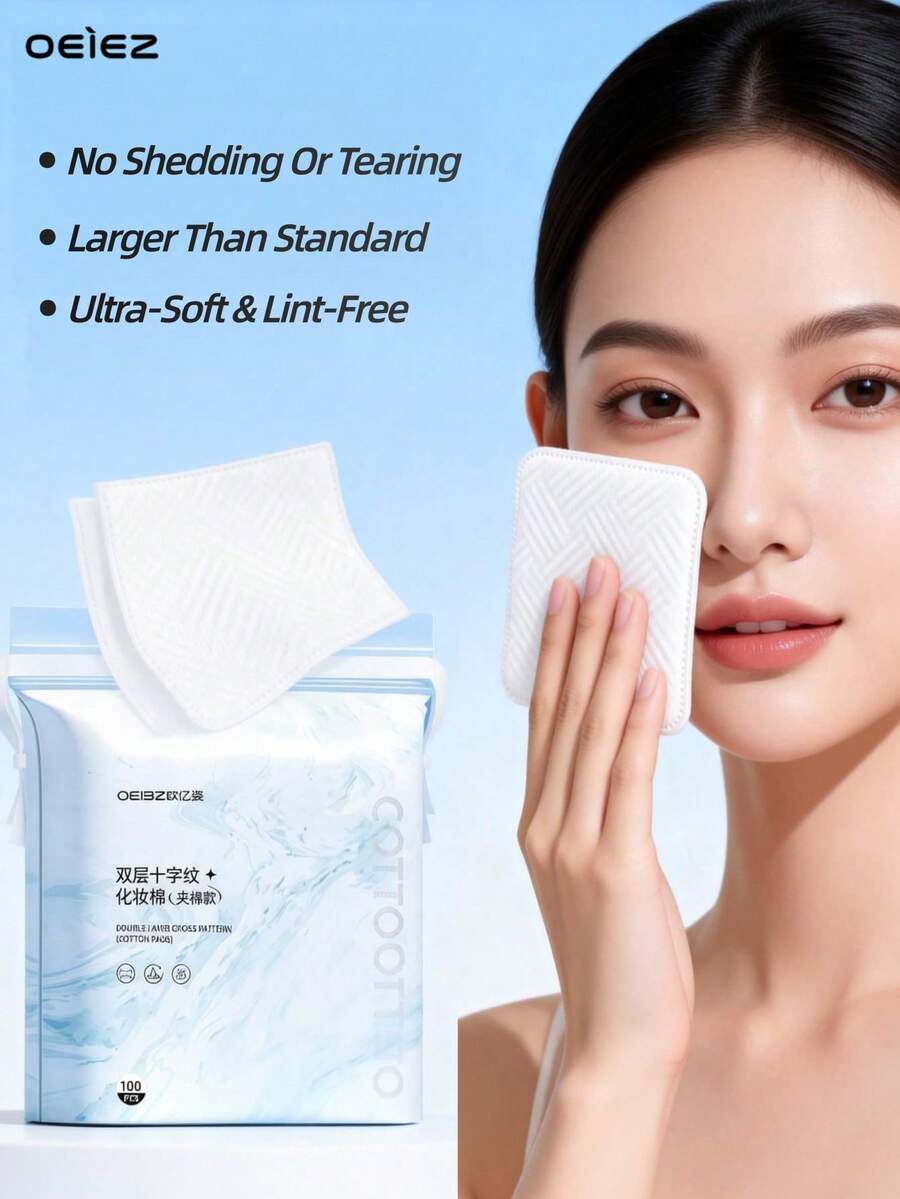 OEIEZ 100pcs Large Square Pads, Lint-Free, Soft, Rounded Corners, Multi-Layer, Suitable For Makeup Removal, Toner, Facial Care, Cleansing, Boxed Roundsmakeup Remover Pads Reusable Soft Pads Facial Bamboo Soft Pads - White - View 1