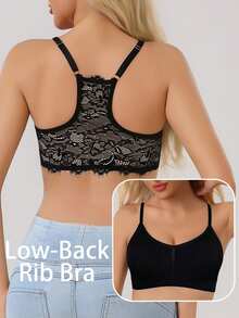 Women's Black Lace Sexy Racerback Wireless Comfortable Seamless Full Coverage Minimalist Bra - Black - View 4