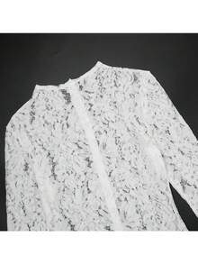 2026 Autumn New Sexy Lace See-Through Tight Long-Sleeved Zipper Jumpsuit - 白色 - 查看 9