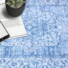 Vintage Distressed Area Rug Machine Washable Rug For Living Room, Non-Slip Stain Resistant Carpet Accent Rug Retro Medallion Floor Cover For Home Decor - Blue - View 6