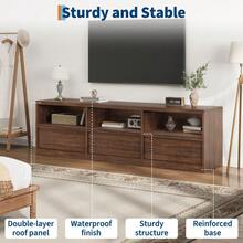 LIZHOUMIL 70in Mid Century Modern TV Stand For 75/80/85 Inch TV, Entertainment Center With Storage Drawers & Open Shelves, Heavy Duty Media Console Table, Wood Television Stand For Living Room - Chestnut brown - 查看 11