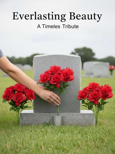 人造玫瑰花束，白色、红色、粉色墓地鲜花，人造植物。适用于：学校宿舍办公室装饰，返校季装饰，户外派对活动节日生日派对装饰，家居门廊酒店餐厅客厅卧室婚礼宴会厨房花园装饰，春夏装饰，高品质。