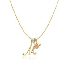Tewiky 14K Gold Plated 3-Layering Initial A-Z Letter Pendant Necklaces For Women Snake Chain Choker Pink Heart  Adjustable Length Necklace Jewelry For Valentine's Day Gifts - S - 查看 1