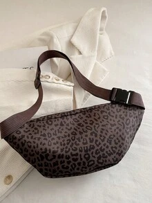 尼龙大容量胸包/腰包，男女通用，适合日常、运动、跑步、旅行、休闲等场合，简约时尚，豹纹设计 - 咖啡棕 - 查看 9