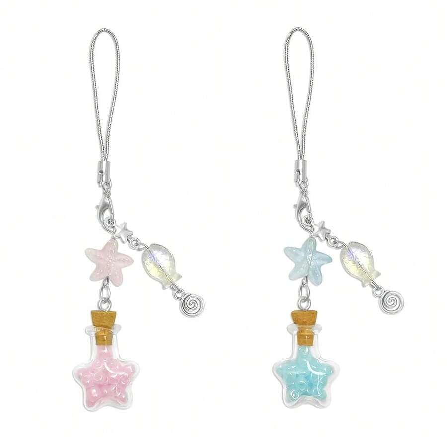 Y2K Cute Phone Charms Set - Aesthetic Cherry,Flower, Butterfly & Star Cell Phone Straps, Kawaii PhoneAccessories For Bag Keychain, , Camera Decor - Sao biển xanh hồng - Xem 1