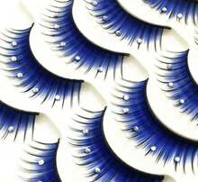 5 Pairs Blue Fluffy False Eyelashes With Rhinestone 3D Shiny Long And Thick Exaggerated False Eyelashes Extension Handmade Grafting Dramatic Fake Eyelashes Makeup Eye Lashes For Women And Girls - trắng - Xem 1