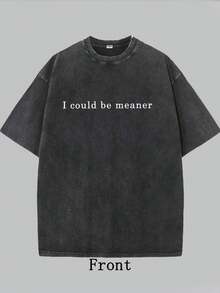 Vintage Wash Tee Grey I Could Be Meaner Slogan Casual Daily Wear - 黑色 - 查看 3