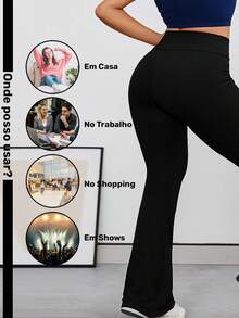 Women's Black Flare Leggings, Wide Leg, Thick Fabric, High Stretch, Durable, Perfect Fit, High Waist - 黑色 - 查看 4