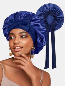 2 件女式 36 厘米直径丝带蝴蝶结弹力丝滑宽边圆帽、睡帽、发箍帽、美容美发沙龙帽 - 彩色 - 查看 9