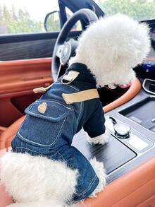 1pc Pet Clothes, Dog Punk Style Suspender Pants, Black - Black - View 3