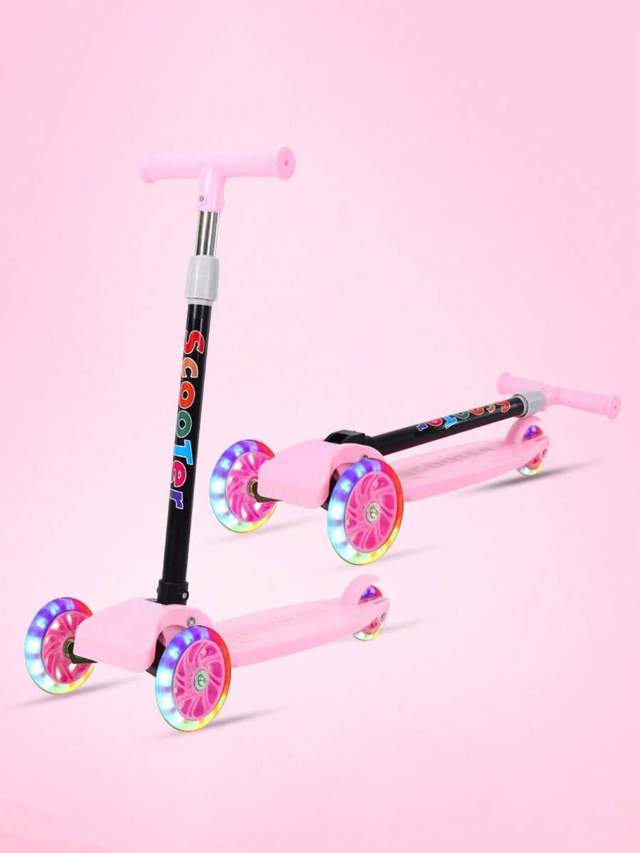 Devil Scooter With Lights On The Wheels, Folding Scooter For Kids With 3 Wheels, With Lights And Rear Brake, Folding Scooter For Children, Skates For Girls And Boys, Toys For Boys And Girls, Toys For Children's Day - 粉色 - 查看 1