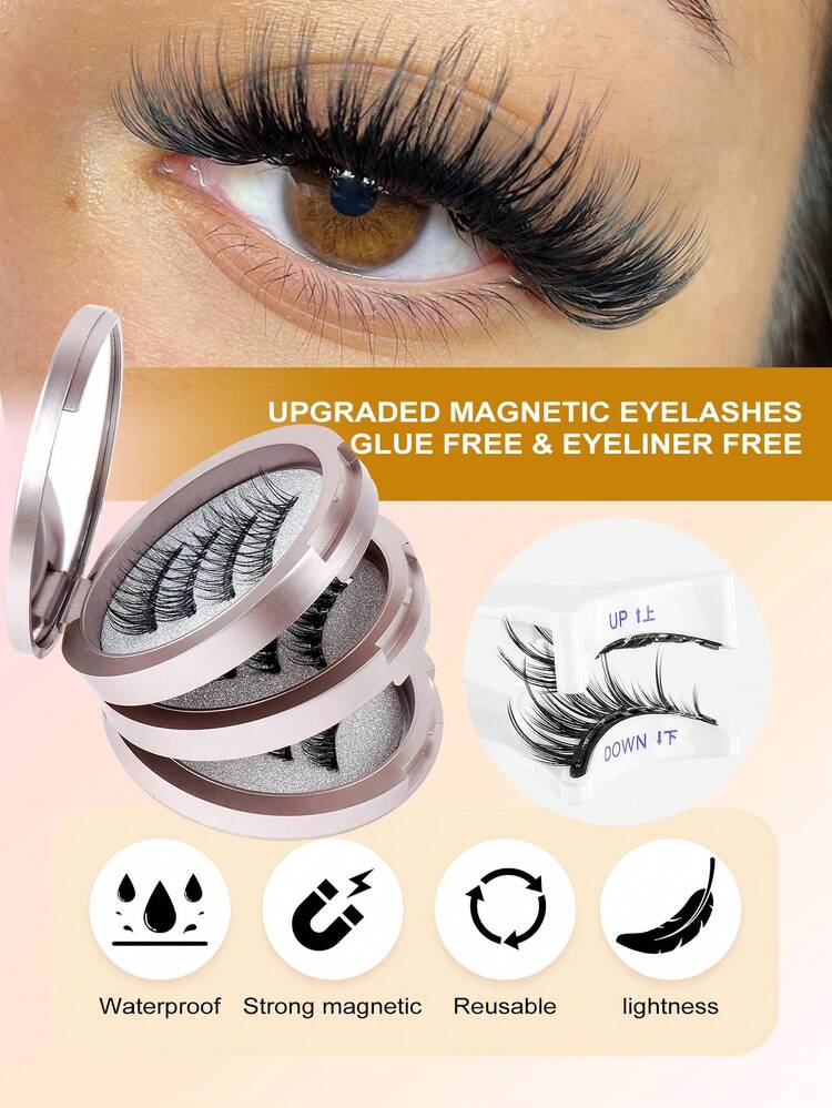 MAGEFY 3 Paia/Set di Ciglia Finte Magnetiche Riutilizzabili, Senza Colla o Rimozione Necessaria, Perfette per il Contorno Occhi, Stile Naturale e a Fumetti, Design Misto, Ciglia Finte 3D Spesse, Creano un Trucco Occhi Affascinante e Sollevato, Adatte per Uso Quotidiano, Lavoro, Studio, Viaggio, Festa, Regalo Ideale per Donne, Confezione Rosa - Ciglia naturali - Visualizzare 11
