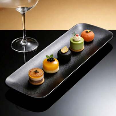 高级多功能哑光黑色碳纤维纹理餐盘/托盘，耐刮擦、耐用、易于清洁，可用洗碗机清洗，适用于寿司、烧烤、甜点、食品展示及家庭/餐厅使用。