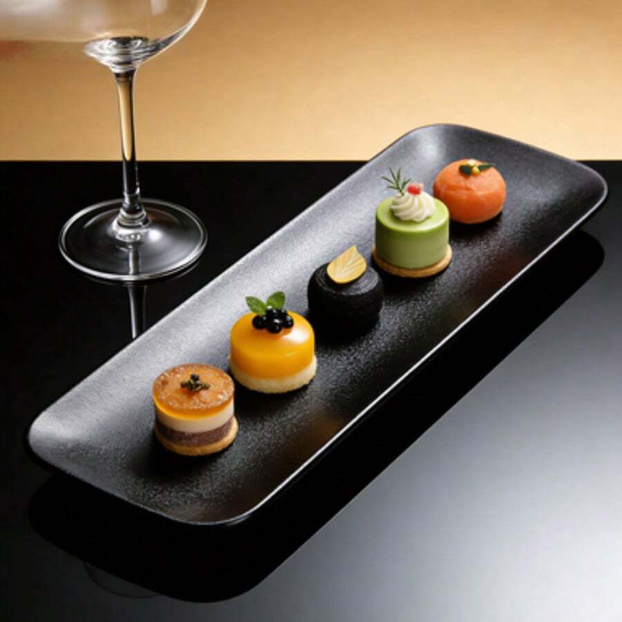 Premium Versatile Matte Black Carbon Fiber Texture Platter/Tray, Scratch-Resistant, Durable, Easy To Clean, Dishwasher , Suitable For Sushi, BBQ, Desserts, Food Presentation & Home/Restaurant Use - Black - View 1