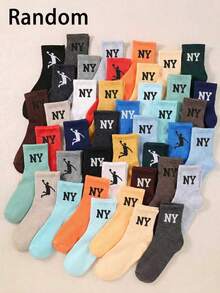 10/15/20 Pairs Of Random Children's Mid-Calf Socks For Boys And Girls, Daily Fashion, Casual Sports, College Style, Suitable For Outdoor Travel, Running, Playing Basketball, Indoor Campus Parties, Gatherings And Other Scenarios. They Can Be Used As Birthday Gifts, Festival Gifts, Children's Day Gifts - 彩色 - 查看 15