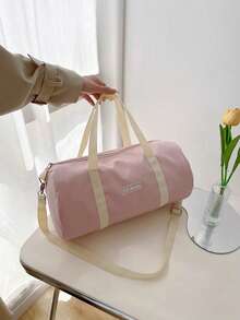 Bolso de mano minimalista y de moda, hecho de nailon con correa de hombro ajustable, adecuado para el uso diario, compras, viajes, cruzado, gimnasio/deportes, estudiantes de vuelta a la escuela, bolsa de equipaje simple para la escuela y accesorios escolares - Rosa - Ver 5