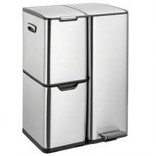 Kitchen Waste Bin With 3 Compartments, Stainless Steel, Pedal Bin, Waste Separation System With Soft-Close Lid, Removable Inner Bucket, 60L (30 + 17 + 13 L) - Silver - View 2