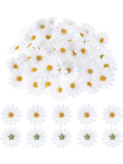 30/100/200pcs Artificial Daisy Flower, Stemless White Daisy Flowers, Fake Daisies Fabric Daisies Flower Head, Mini Flowers Spring Decor For Baby Shower Wedding Party And DIY Craft Home Decoration