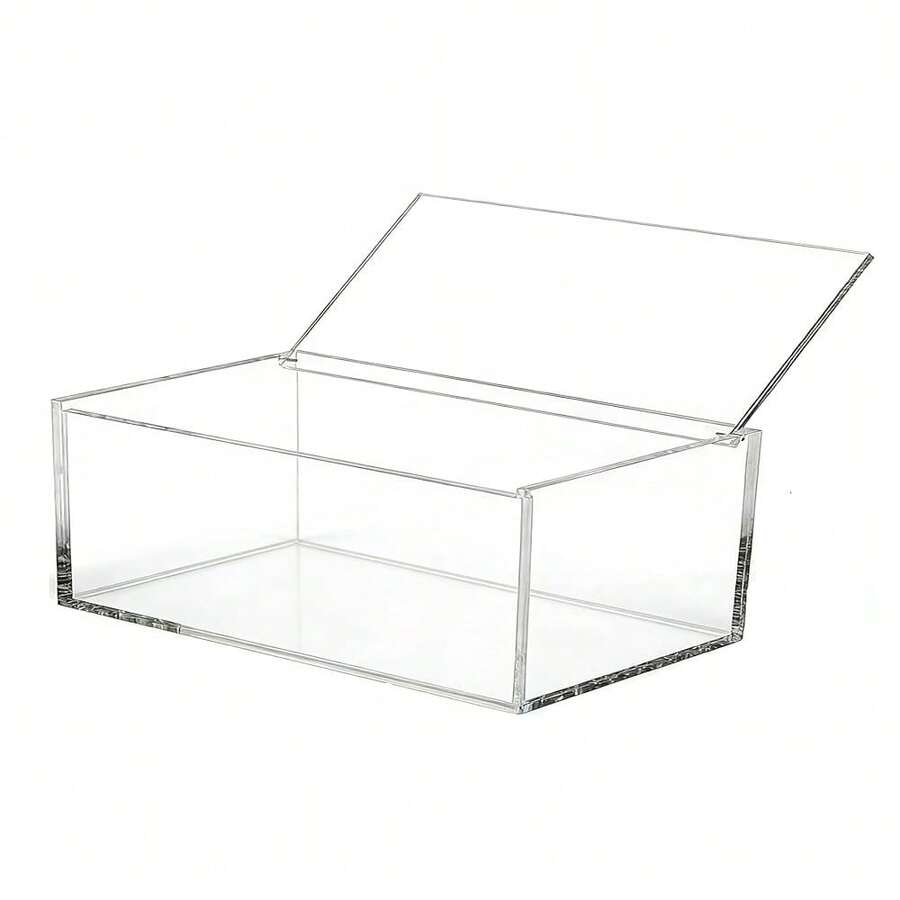 Clear Acrylic Box With Hinged Lid – Small Plastic Organizer For Office, Desk, Makeup, Crafts, Cotton Balls, Jewelry & More - 5,9 x 3,1 x 1,9 inch - Xem 1