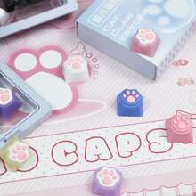 4个可爱猫爪粉色爱心键帽 - 3D柔软硅胶材质，日系少女风，逼真纹理，适用于MX机械键盘，精美礼盒包装 - 彩色 - 查看 12