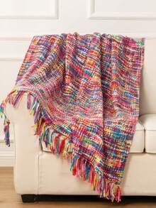 Multicolor Throw Blanket With Tassels, Home Decorative Colorful Throw Blanket For Couch, Boho Throw Blankets For Sofa, Bed Thows For Foot Of Bed, 50"X60" - Multicolor - View 5