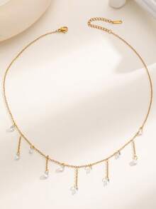 1条不锈钢项链，简约百搭水滴流苏设计，优雅高品质休闲礼物，适合日常、派对、活动佩戴。 - 彩色 - 查看 5